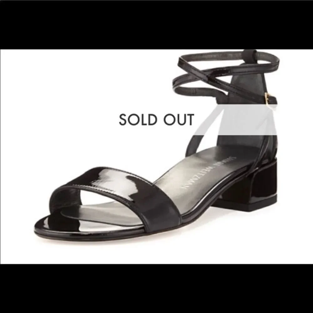 Stuart Weitzman Pewee Patent City Black Sandal size 8